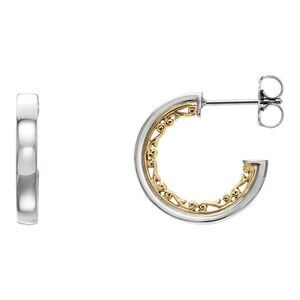2.7 x 16mm (5/8 Inch) 14k White and Yellow Gold Vintage-Inspired Hoops